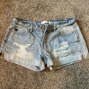 Kancan denim distressed light wash shorts low rise